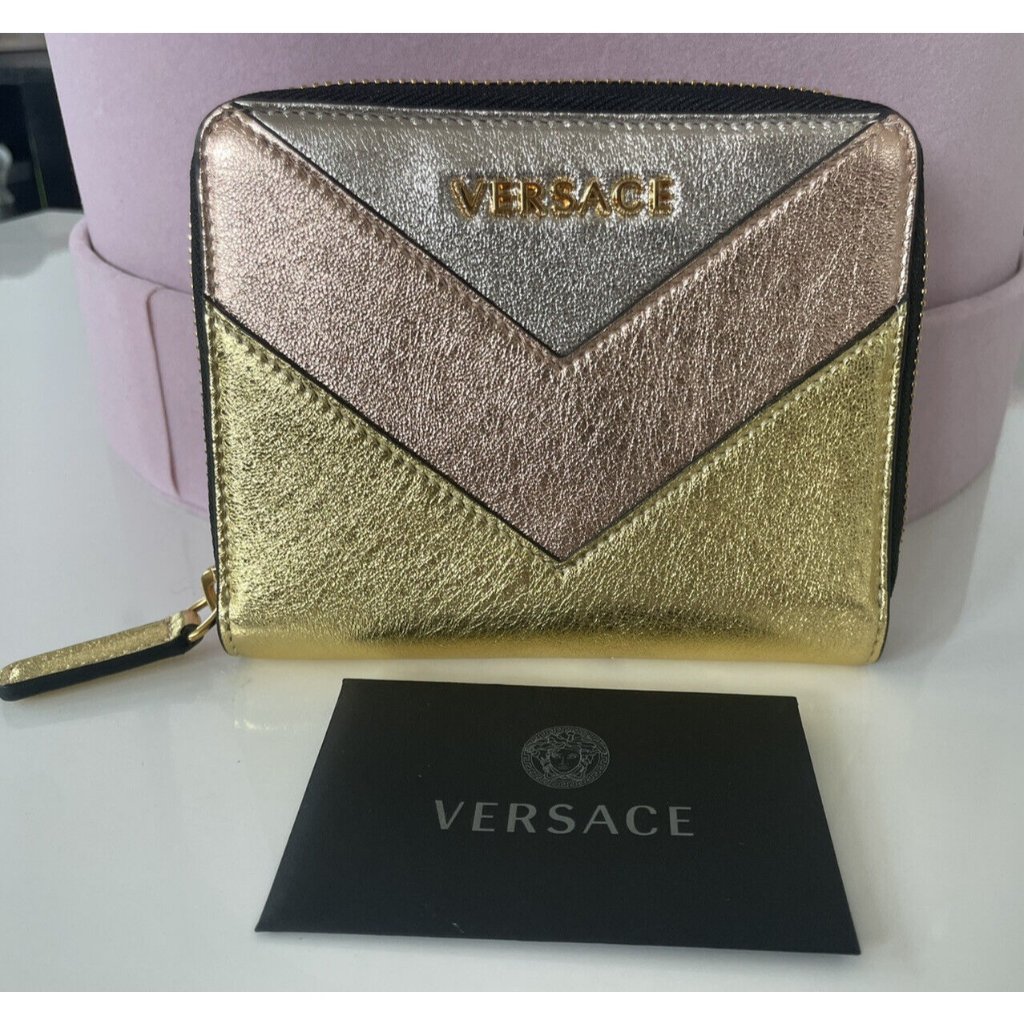 Nwt Versace Leather Pink/Gold/Silver Medium Wallet